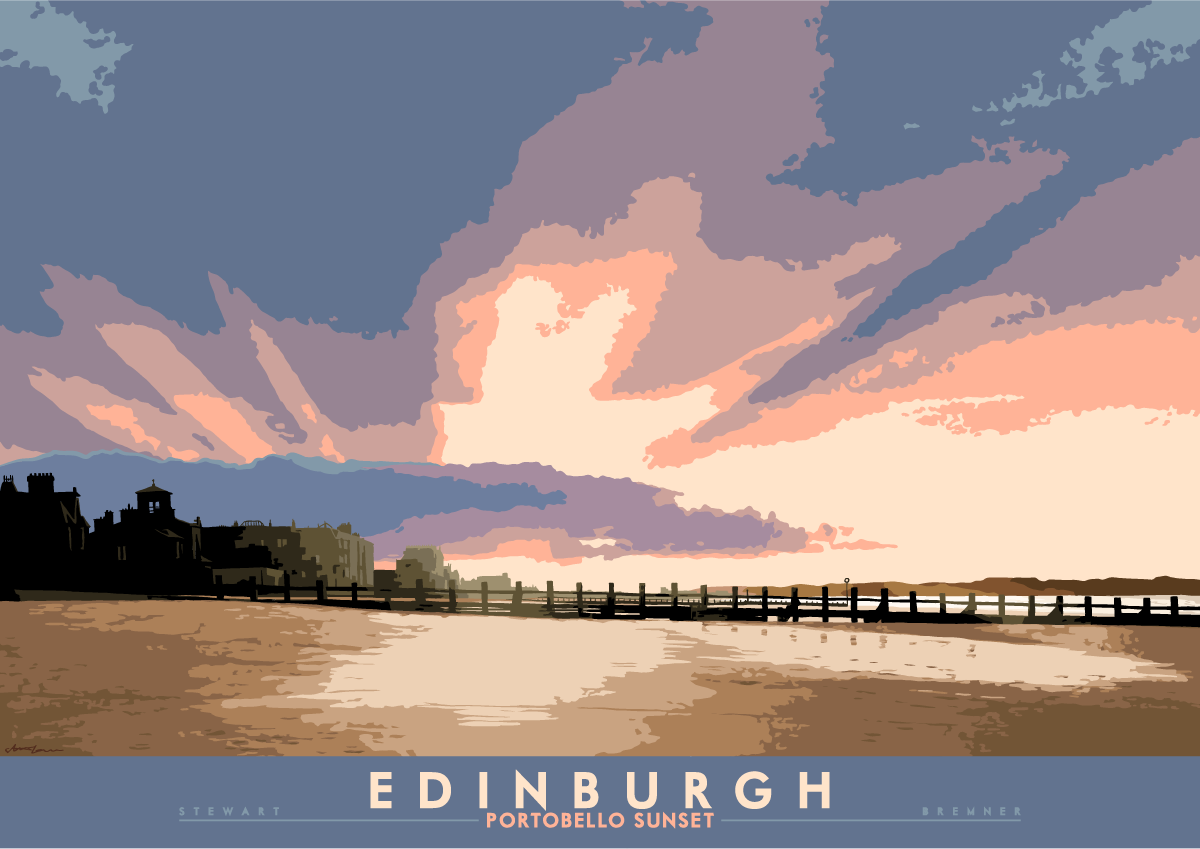 Edinburgh: Portobello Sunset – giclée print - natural - Indy Prints by Stewart Bremner