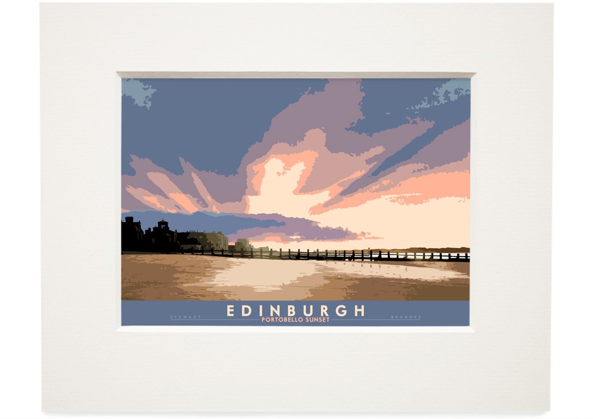 Edinburgh: Portobello Sunset – small mounted print - natural - Indy Prints by Stewart Bremner