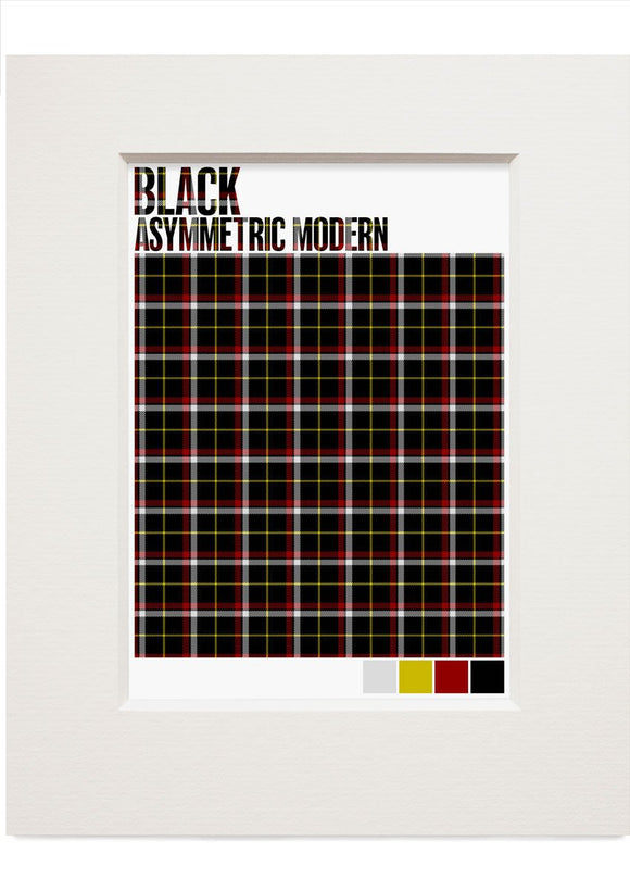 Black Asymmetric Modern tartan  – small mounted print