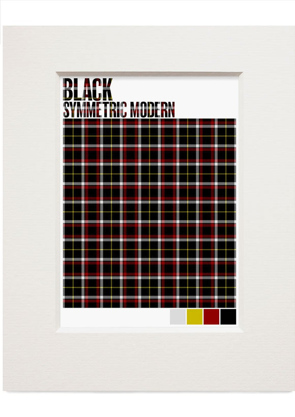 Black Symmetric Modern tartan  – small mounted print