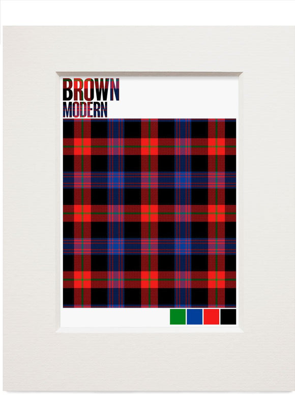 Brown Modern tartan  – small mounted print