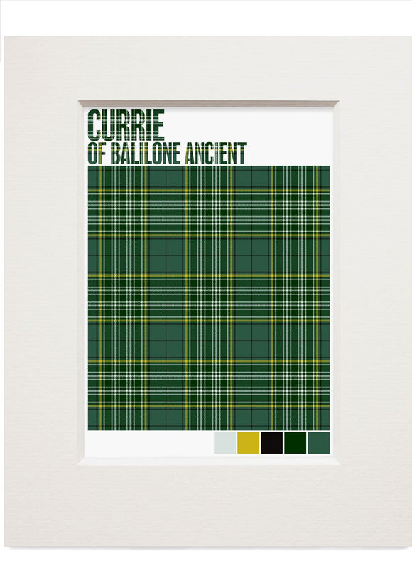 Currie of Balilone Ancient tartan – small mounted print