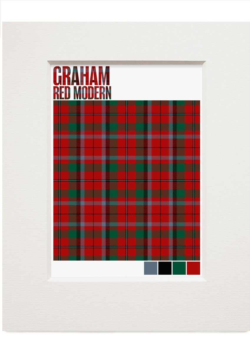 Graham Red Modern tartan – small mounted print