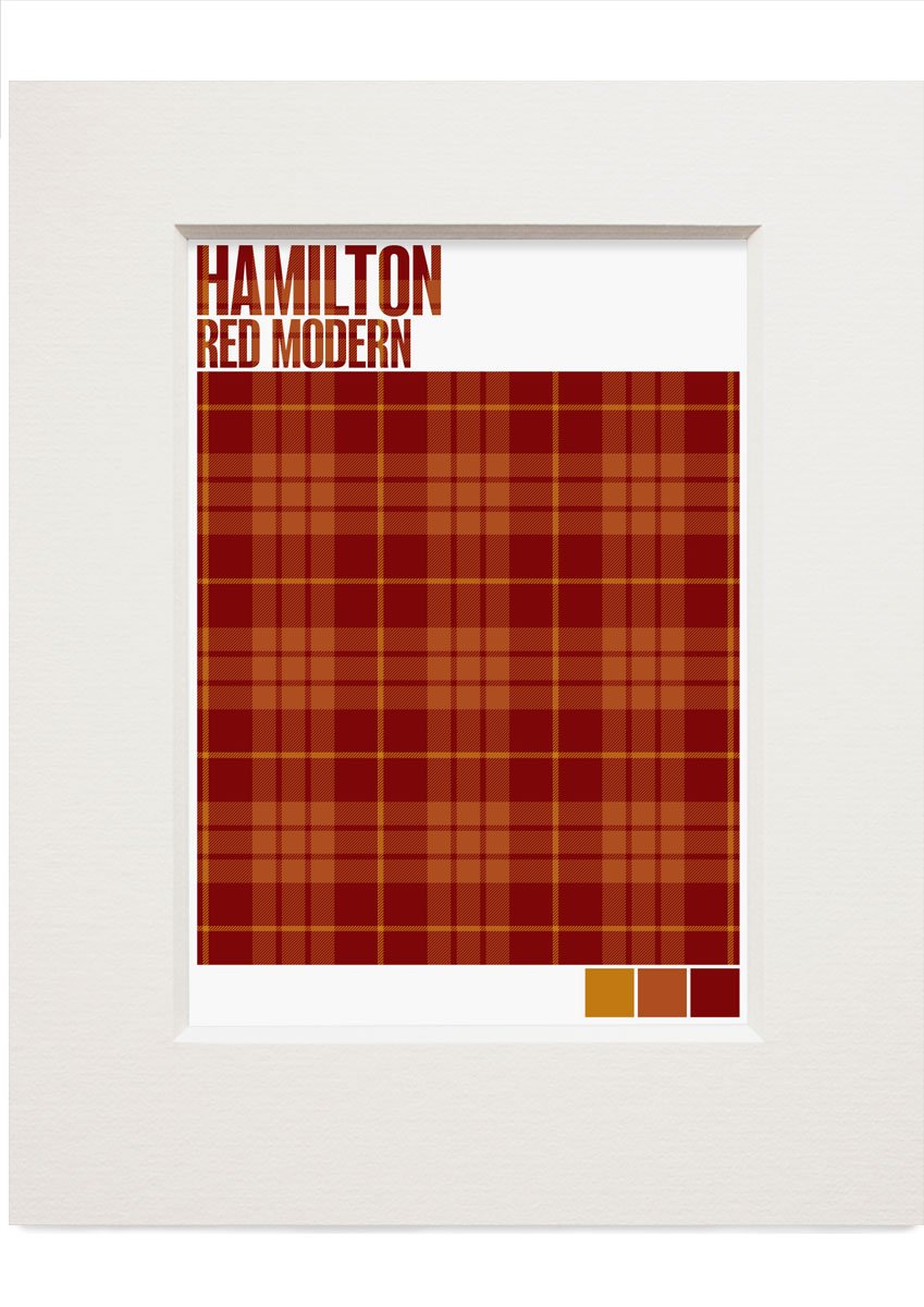 Hamilton Red Modern tartan – small mounted print