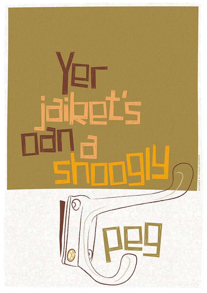 Yer jaiket's oan a shoogly peg – giclée print - brown - Indy Prints by Stewart Bremner