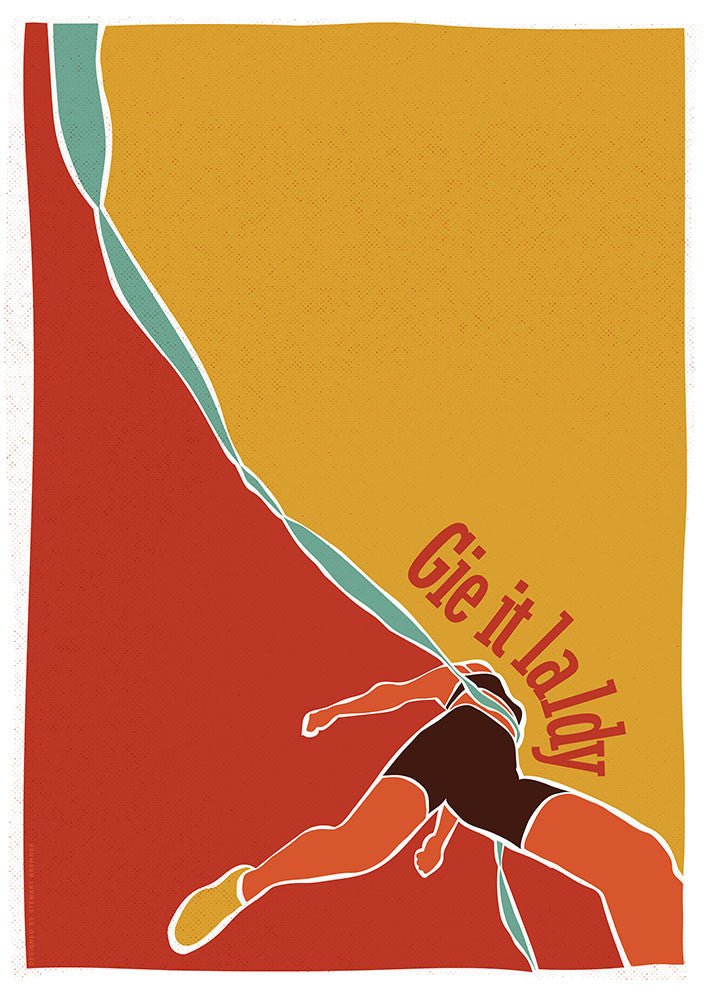 Gie it laldy – runner – poster - red - Indy Prints by Stewart Bremner
