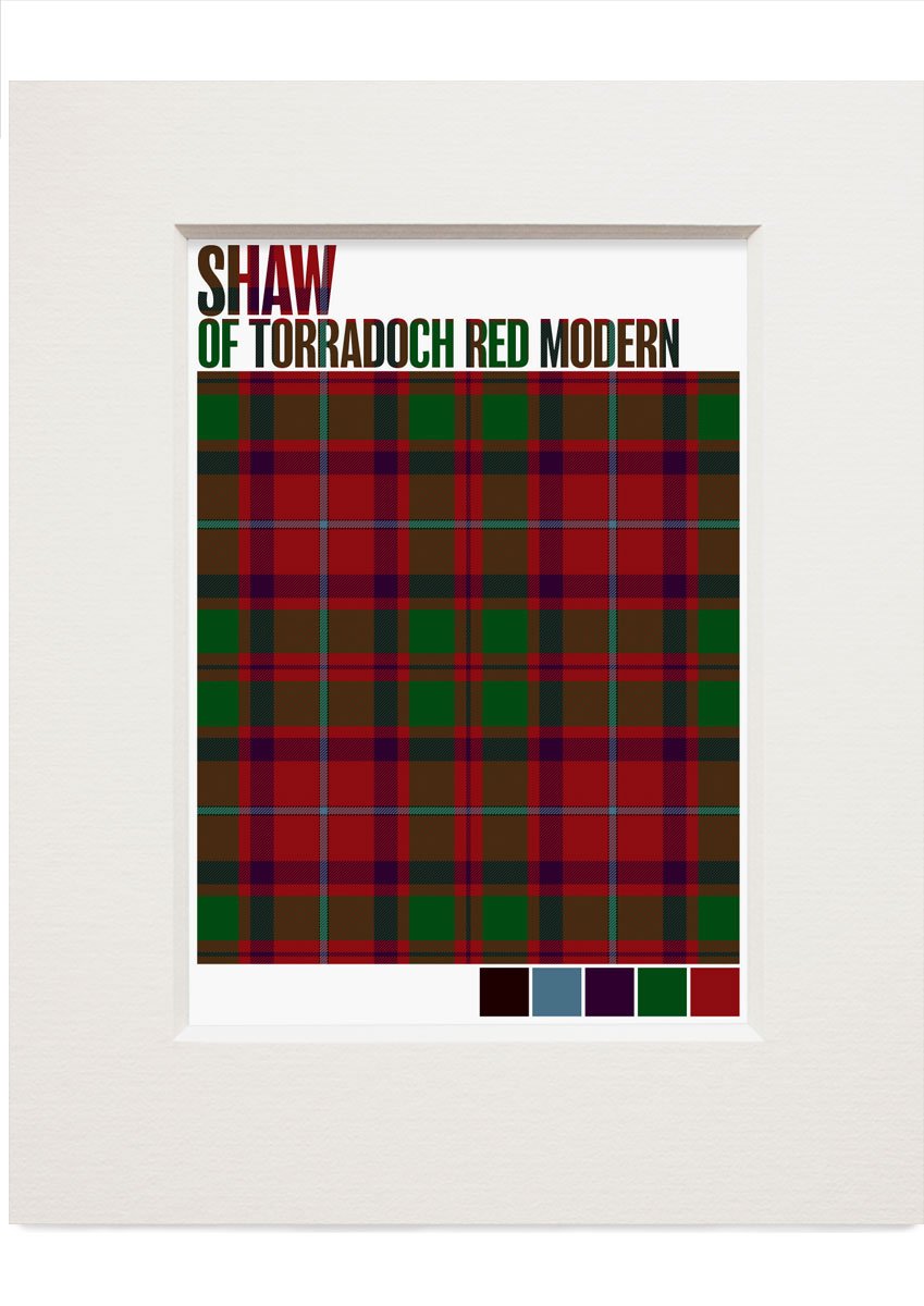 Shaw of Torradoch Red Modern tartan – small mounted print