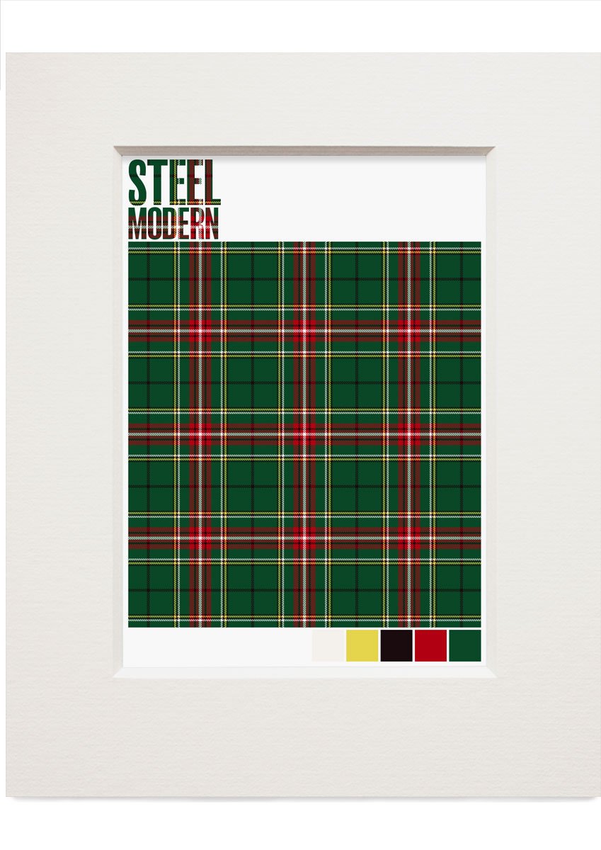 Steel Modern tartan – small mounted print