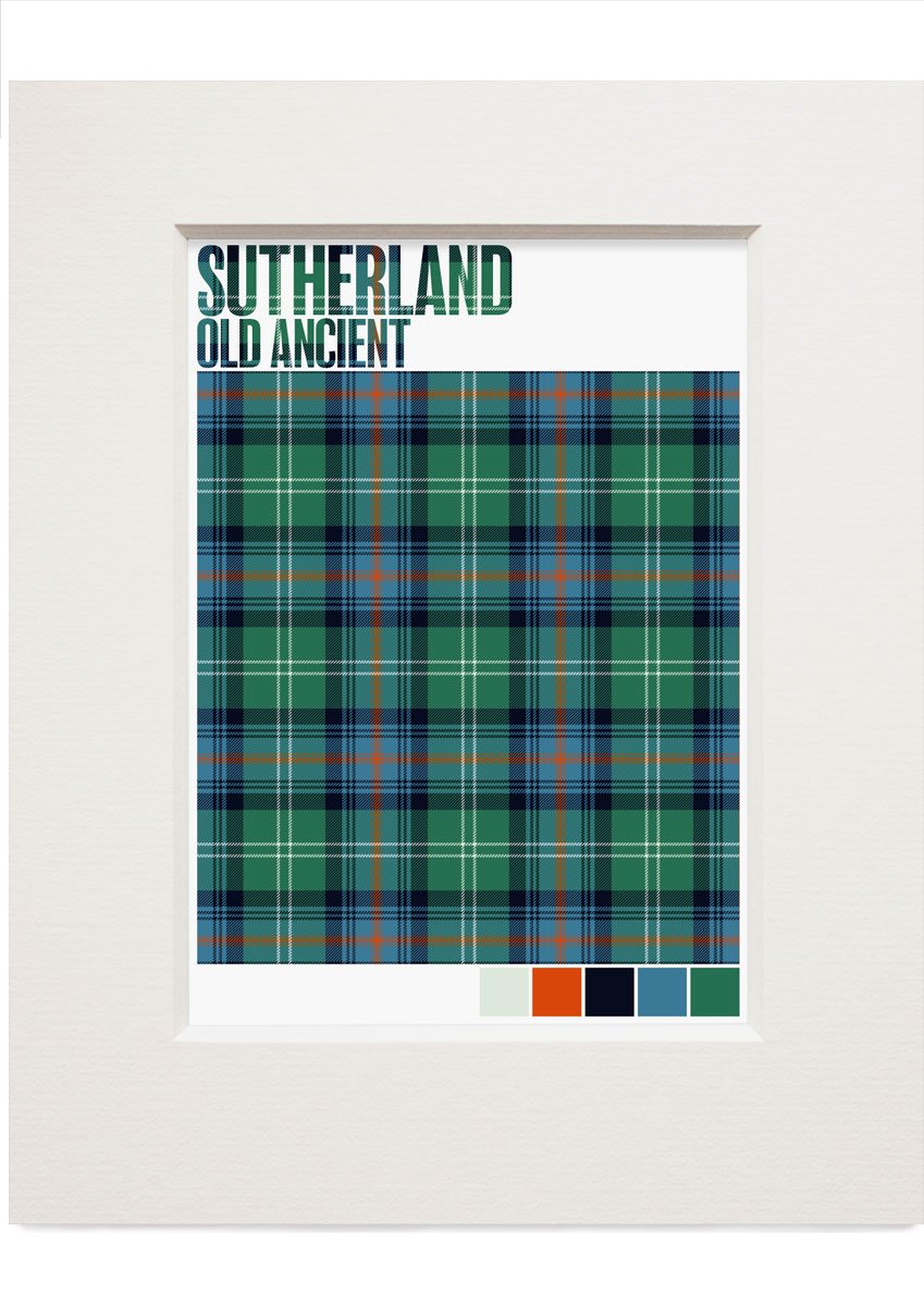 Sutherland Old Ancient tartan – small mounted print
