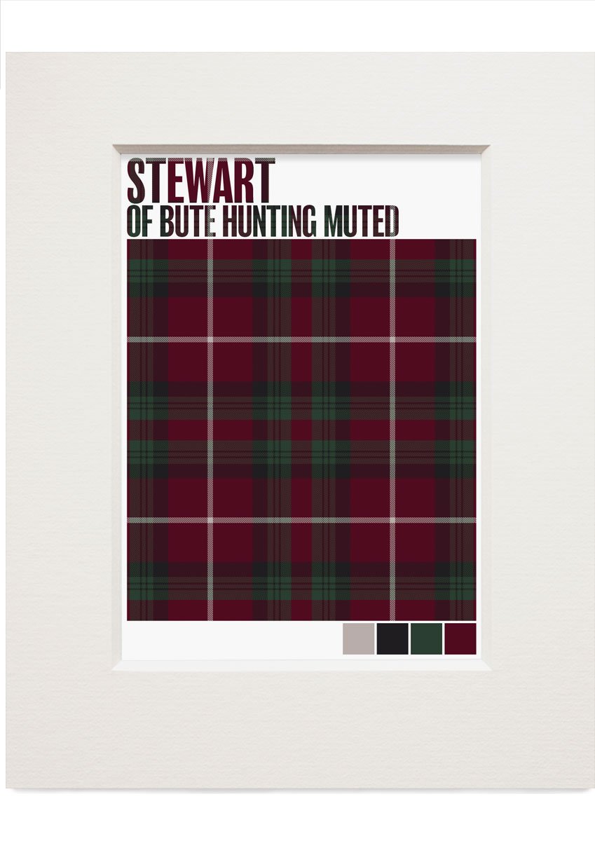 Stewart of Bute Hunting Muted tartan – small mounted print