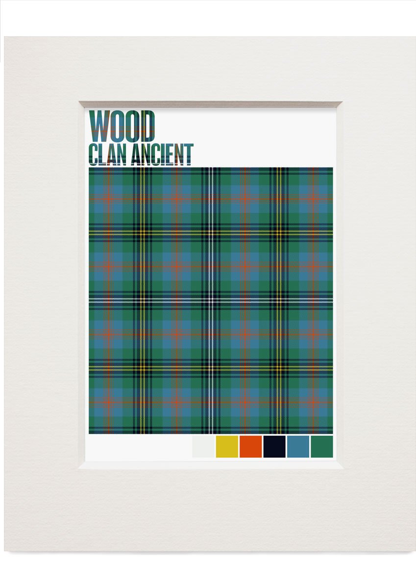 Wood Clan Ancient tartan – small mounted print
