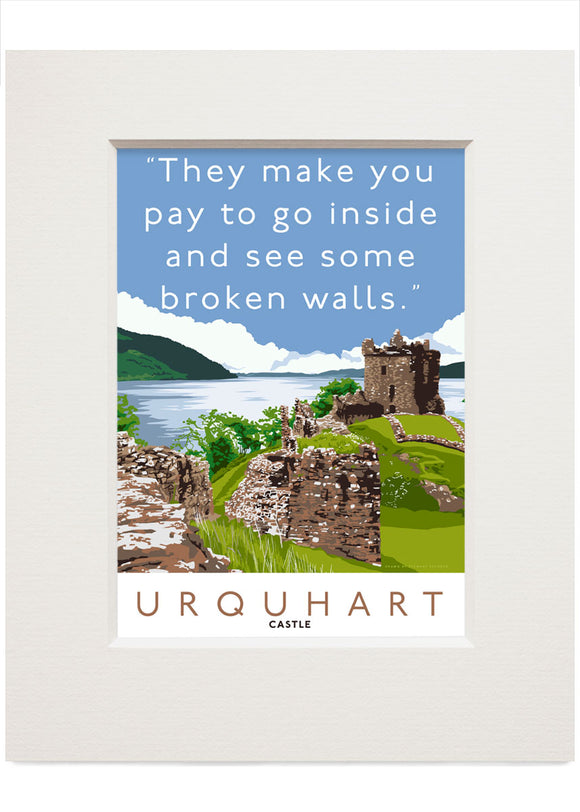 The broken walls of Urquhart Castle – small mounted print